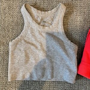 ALO Yoga Gray Ribbed Crop Tank Top